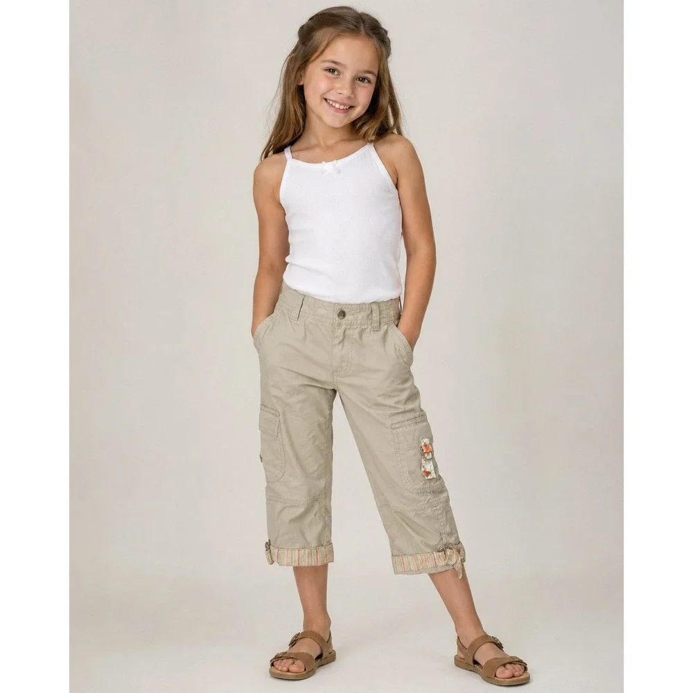 Girls Cargo Capri Pants Kitschy Retro Vintage Gymboree Khaki Y2K Utility 2004